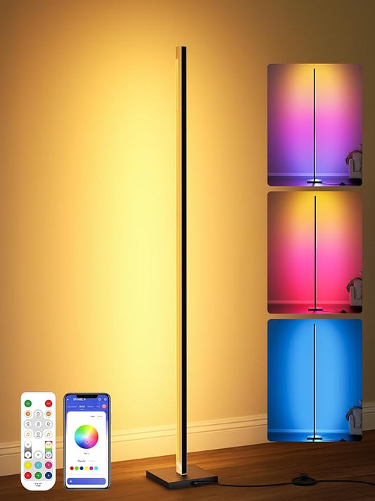 Gold Floor Lamp with Remote, Aluminum LED Corner Floor Lamp with Alexa, Smart Corner Lamp with DIY Music Sync and 16 Million Colors, 3000K and RGB CCT Standing Lamp for Bedroom Living Room