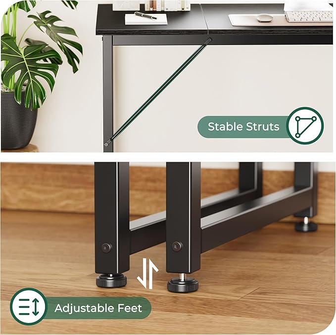 Huuger Modern Simple Office Desk, 63 Inch, Gaming & Writing Desk with Storage, Large Legroom, Metal Frame, Black