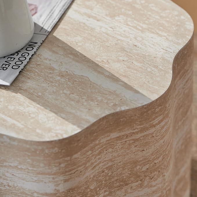 Round Coffee Tables Set of 2 for Living Room,Faux Mars Pattern Modern Minimalist Side Accent End Table for Apartment,Office(Beige Brown,26.7" & 23.6")