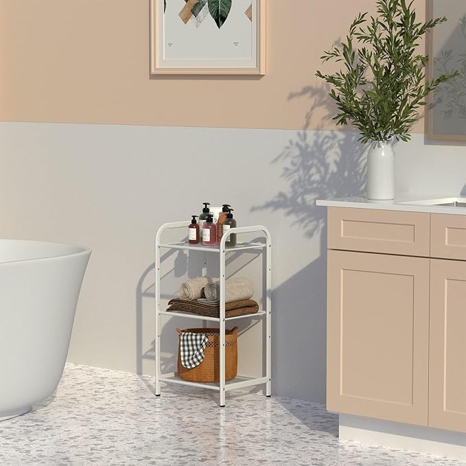 MAX Houser Storage Rack with Shelf,Industrial Style Extendable Plant Stand, Standing Shelf Units for Kitchen, Bathroom, Office,Living Room, Balcony, Kitchen (White, 3 Tier)