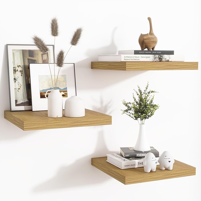 Fun Memories Floating Shelves for Wall - 12 Inch Square Shelves with Invisible Brackets, Small Wall Shelf for Living Room, Bathroom, Bedroom, and Kitchen Decor，Set of 3