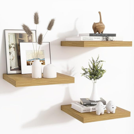 Fun Memories Floating Shelves for Wall - 12 Inch Square Shelves with Invisible Brackets, Small Wall Shelf for Living Room, Bathroom, Bedroom, and Kitchen Decor，Set of 3