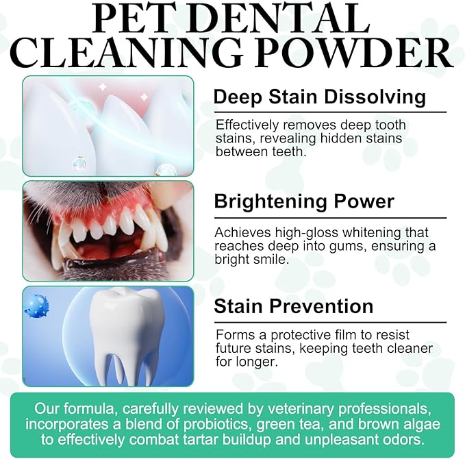 Dog Dental Powder for Fresh Breath and Healthy Teeth - Plaque Control for Small, Medium, Large Dogs