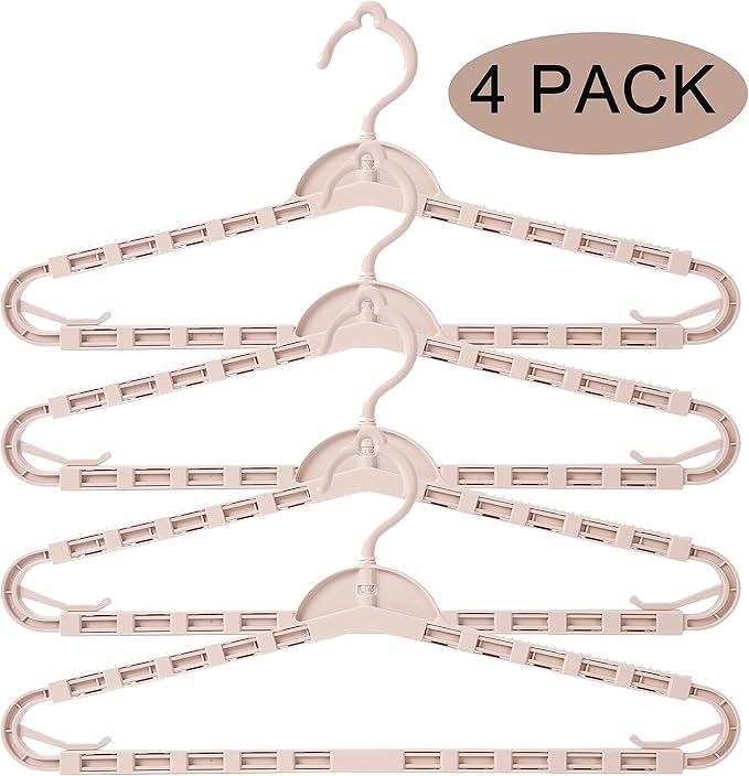 4 Pack Extra Large Hangers Big Clothes Hangers Enlarge Adjustable Shoulder 16.5"-26" Drying Hanger Sturdy for Wide Polos Tops Cardigans Quilt Bath Towel Big and Tall Shirts (Light Pink)