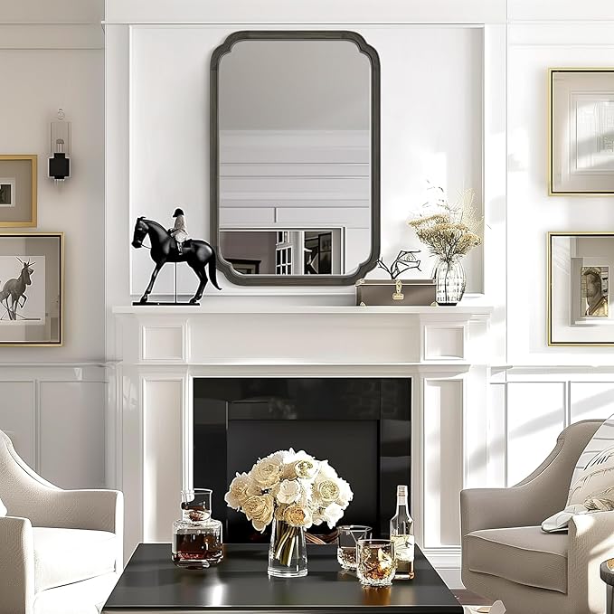 HOMECOOKIN Wood Bathroom Mirrors for Wall Mounted, 24" x 36" Rustic Wood Frame Wall Mirrors Decorative for Living Room or Bedroom Vanity Mirror (Black) A