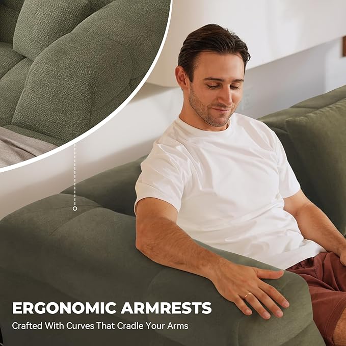 107" Modern Boneless Couch with L - Shaped Chaise, Comfy Chenille Modular Sectional Sofa with Tufted Design, Deep Seat Upholstered Sofa Bed, No - Assembly Sectional Couch, Green