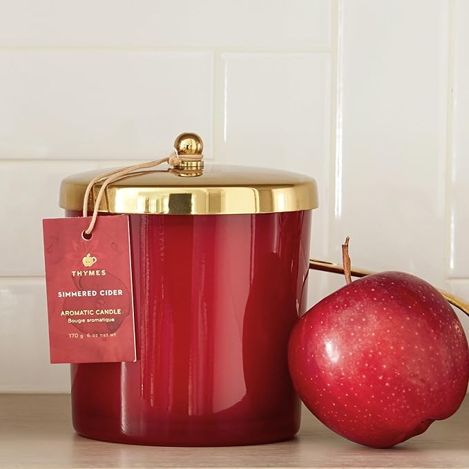 Thymes Scented Candles for Home Decor - Luxury Home Fragrance Gifts for Women & Men - Fall Candles with Warm Notes of Apple, Clove, & Cardamom - Harvest Red (Simmered Cider, 13 oz)