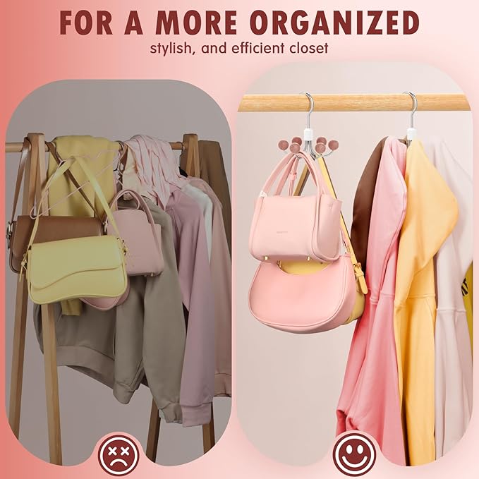DOIOWN Purse Organizer,2 Pack Space Saving Purse Hangers for Closet,Multi Purpose Rotating Tank Top Hangers for Bags, Bras,Scarfs,Ties, Hoodies, Hat Closet Organizers and Storage