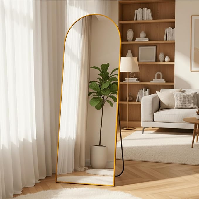 Arched Full Length Mirror, 64"×21" Large Mirror, Mirrors Full Length for Home Wall Decor, Floor Length Mirrors with Metal Stand for Room Bedroom Décor, Gold