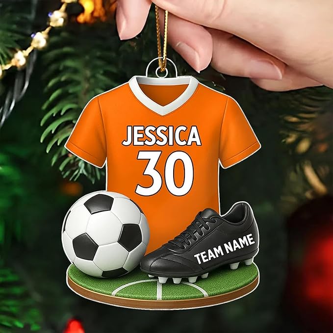 NAZENTI Personalized Soccer Christmas Ornament 2025, Custom Boy or Girl Soccer Player Ornament with Name and Number, Flat 2D Acrylic Tree Decoration, Sports Keepsake Gift for Kids, Teens, Men, Women
