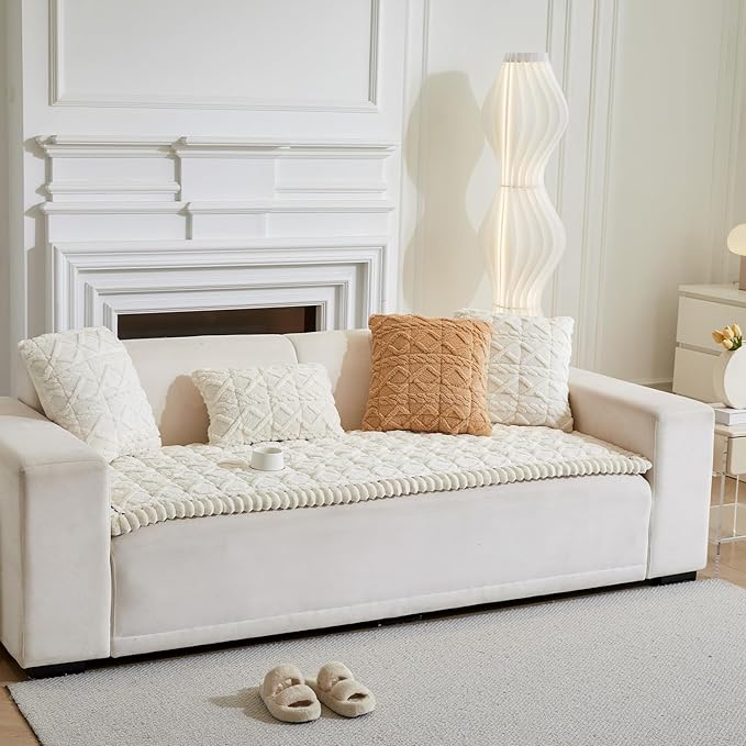 Couch Cover for Dogs Fuzzy Sofa Covers for Pet, Geometric Jacquard Coral Pet-Friendly Washable Non-Slip Sofas Slipcover Cushion Protector Pets Mat Dog Bed Mats