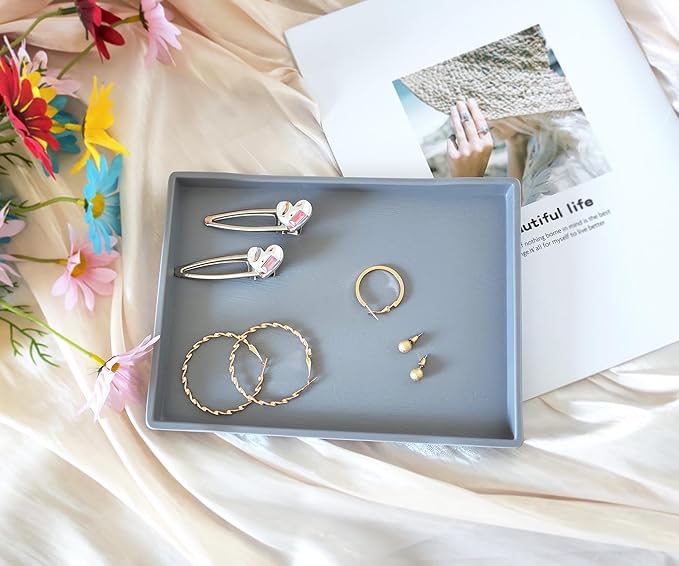 Small Gray Serving Tray (8.5 x 6.3 inch) for Serving Accessory, Spa, Coffee, Drinks, Wine, Tea, Bar, Party, Seasoning, Perfume or Display Use.