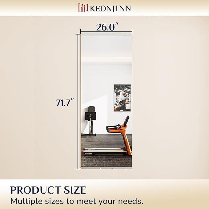 Keonjinn Home Gym Mirror, 72" x 26" Workout Mirrors for Home Gym, Frameless Tempered Glass, Full Body Wall Mirrors for Fitness Exercise, Yoga Room, Dance Studio, Garage