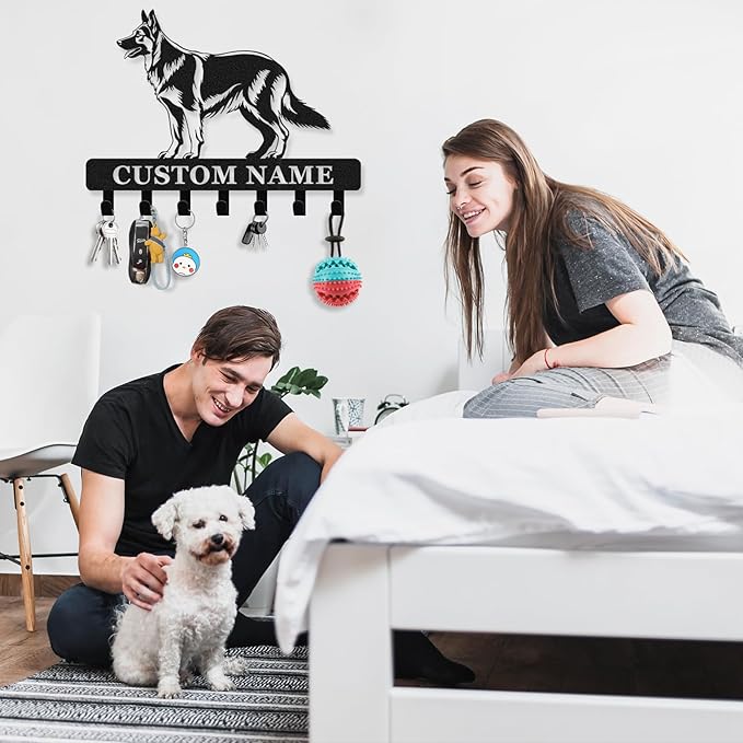 Personalized Dog Leash Holder for Wall - Custom Metal Wall Mount, Dog Leash Hooks, Coat Rack Key Organizer for Entryway