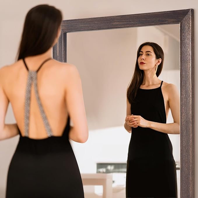 MELOMOIR 71"x32" Rustic Farmhouse Full Length Mirror with Wood Frame, Free Standing Leaning or Hanging, Suitable for Bedroom Living Room Home Gym Cloakroom, Charcoal-Grilled Brown