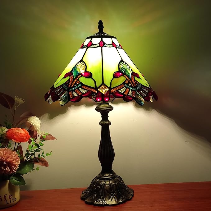 Tiffany lamp Green Baroque Style Stained Glass Table Lamp 12X12X19 Inches 3 -Way Tiffany Style Antique Light for Home Bedroom Living Room - 12W E26 Bulb Include