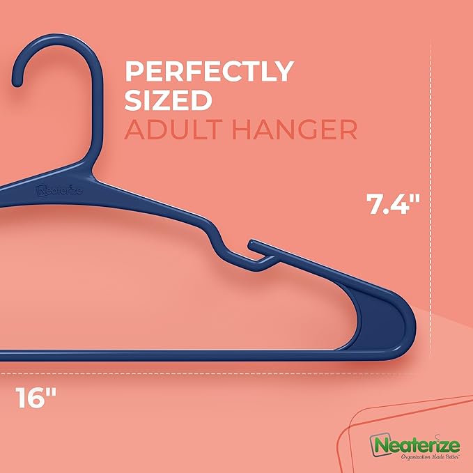 NEATERIZE Clothes Hangers 50 Pack Navy - Plastic Hangers - Ganchos Colgar Ropa