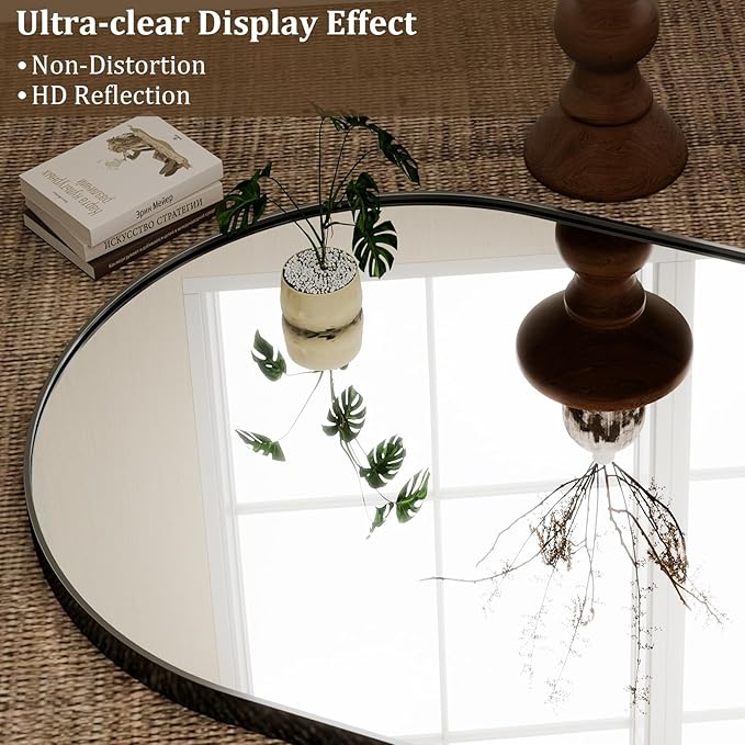 GLSLAND 72"x44" Arched Full Length Mirror – Oversized Full Body Floor Mirror with Aluminum Alloy Frame, Stand & Wall-Mounted Option for Bedroom & Living Room, Black