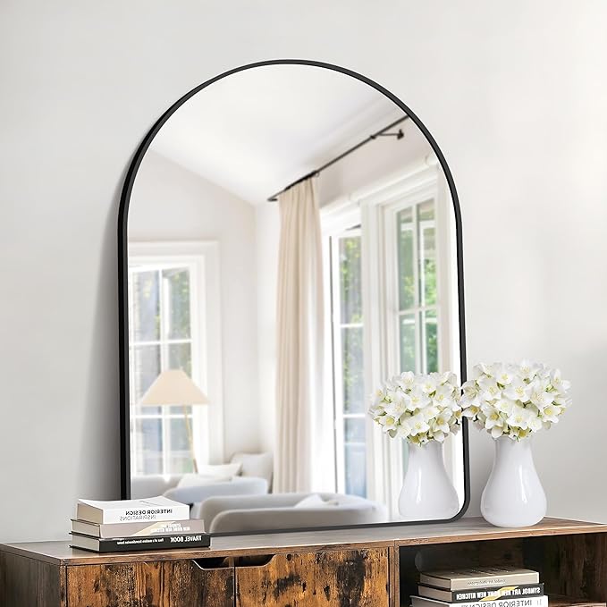GLASHOM 30"x40" Black Arched Mirror - Wall Mounted, Aluminum Alloy Brushed Framed, Anti-Rust, Large Mirror for Over Sink, Bedroom, Entryway