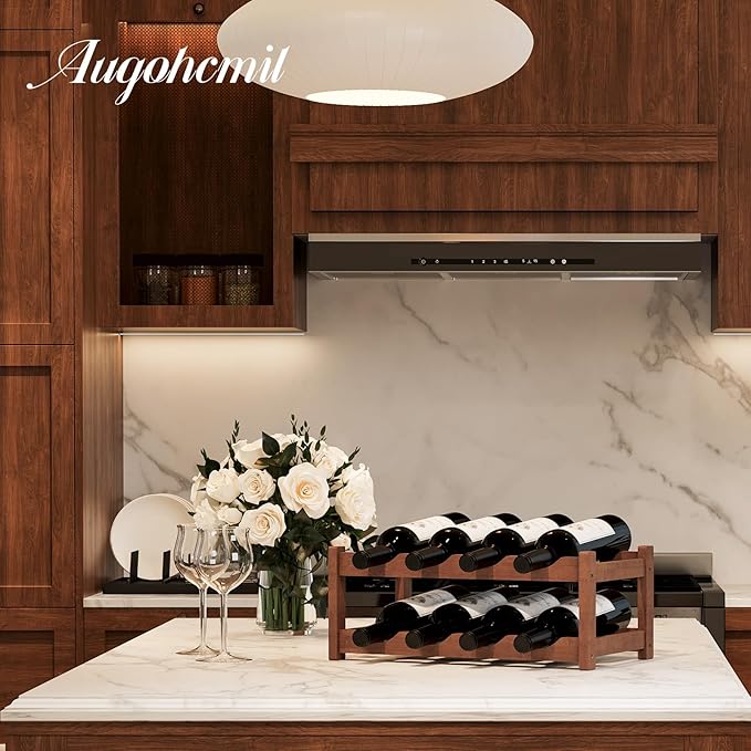 Wine Rack，Bamboo Wine Storage Cabinet Shelf，Countertop Wine Shelf- Freestanding Wine Holder for Kitchen & Pantry (Brown, 2-Tier)