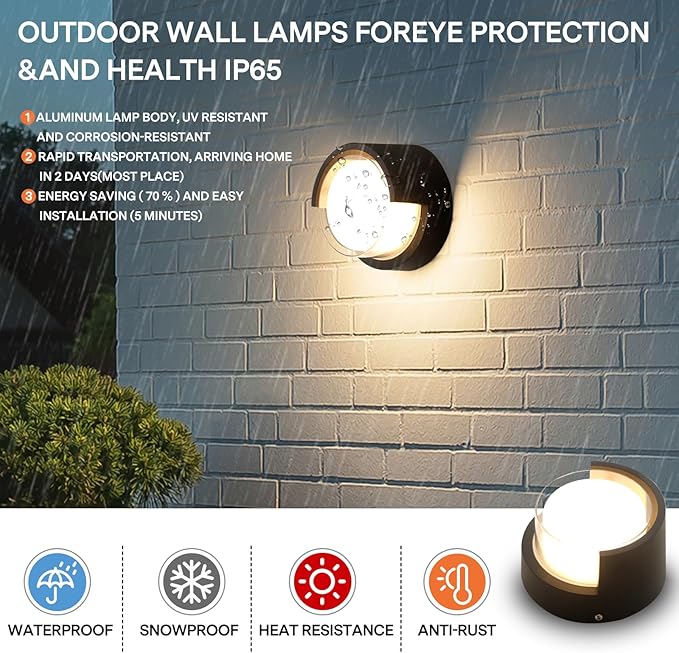 R-YY-BD-012-3K Wall Light Outdoor Modern Wall Sconce Minimalist Style Wall Mount Light Round Outdoor Aluminum Wall Light No Glare high Brightness 3000K Warm Lights Circular Aluminum Wall Light