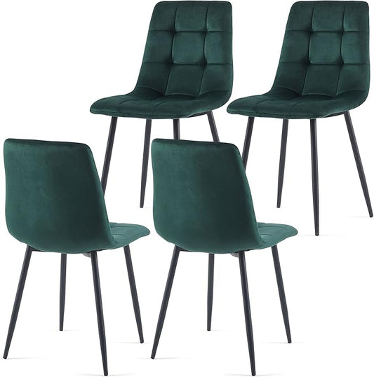 NORDICANA Forest Green Velvet Dinner Chairs Set of 4, Modern Armless Biscuit Tufted Dining Side Chairs with Metal Legs for Kitchen Living Room Vanity