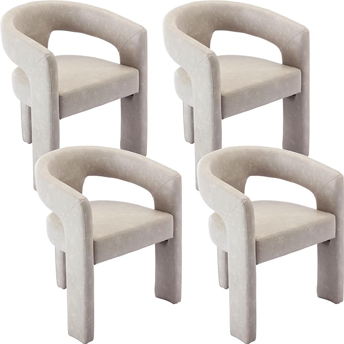 Set of 4 Modern PU Leather Upholstered Dining Chairs with Open-Back, Cute Barrel Side Chairs Kitchen Armchair Accent Chairs for Dining Room Bedroom, Grey