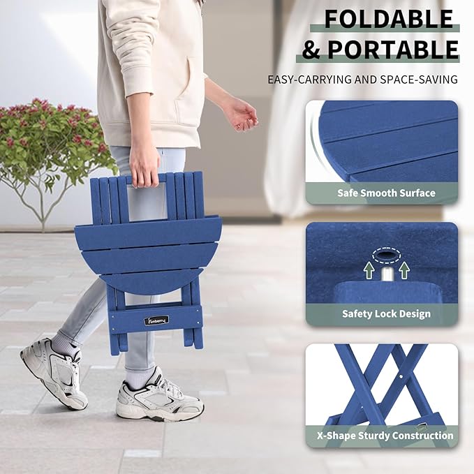 FUNBERRY Outdoor Folding Adirondack Side Table, No Assembly Portable Patio End Tables HDPE All Weather