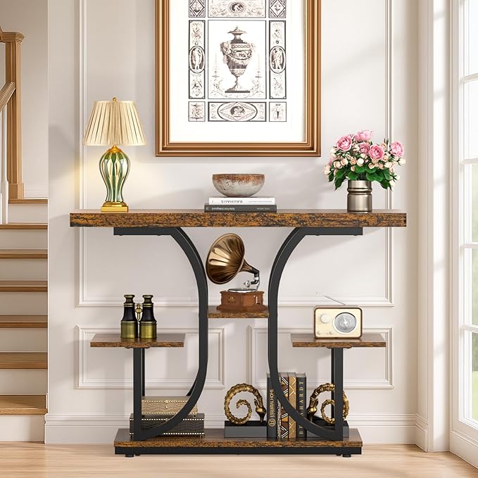 XCSOURCE Console Table, 42.5" Entryway Table with Storage Shelf, 5-Tier Sofa Table Behind Couch, Hallway Accent Tables for Living Room, Entrance, Foyer, Rustic Brown