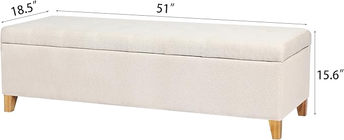 Joveco Storage Ottoman Bench, 51" Rectangle Long Bench, for Bedroom, End Foot of Bed, Living Room, Entryway, Beige