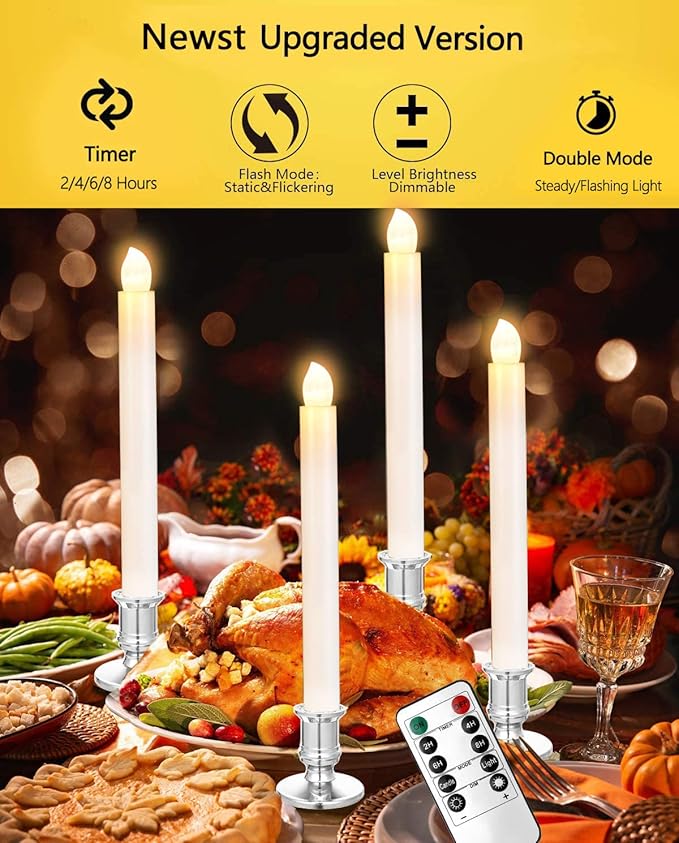 YAUNGEL Window Candles, 8 Pack LED Battery Operated Christmas Candles for Windows with Remote Electric Candle Lights with Removable Candle Holders Suction Cups for Christmas Decorations, Silver