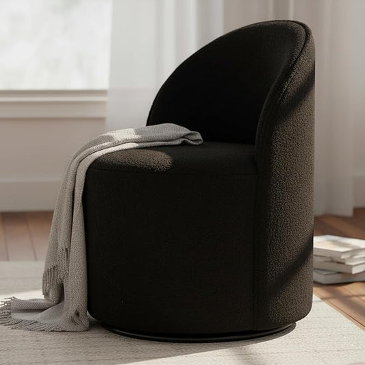 Modern Barrel Chair Swivel Base Black Sherpa Accent Chair 360°Rotating Vanity Chair Mid-Century Dining Side Chair Kitchen Chair for Living Room, Bedroom, Home, Office, Kitchen