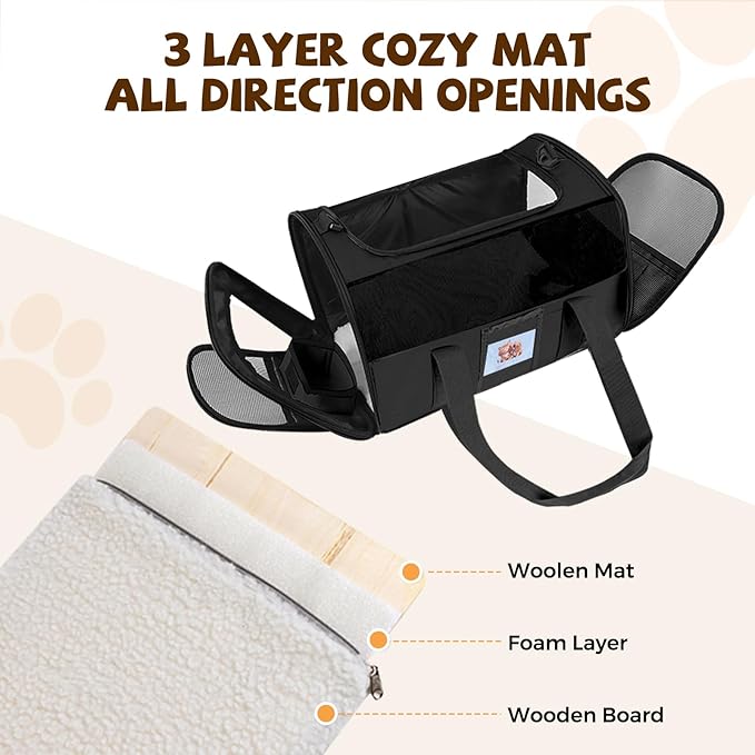 Pet Carrier 17Lx12Wx11H inches, Airline Approved,Pet Travel Carrier Bag for Small Cats and Dogs, Soft Dog Carrier for 1-25 LBS Pets,Dog Cat Carrier with Safety Lock Zipper (Black)