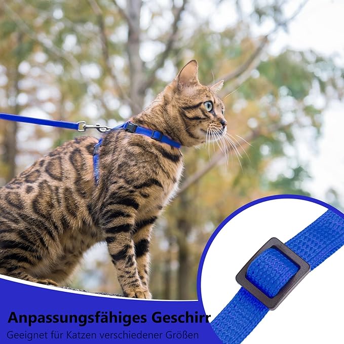 PUPTECK Adjustable Cat Harness and Leash Set Escape Proof Kitten Strap Collar for Walking Travel, Blue