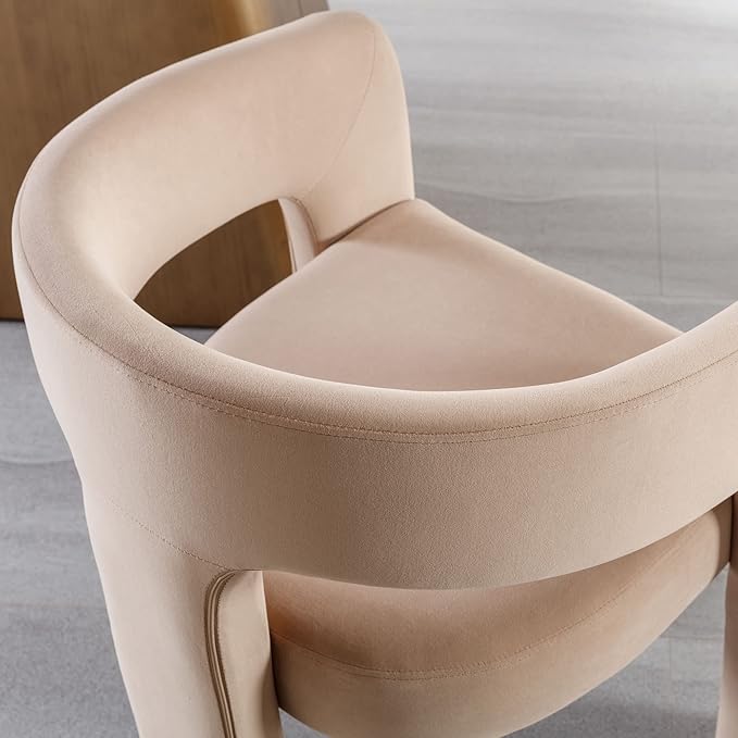 Set of 2 Modern Velvet Fabric Upholstered Dining Chairs with Open-Back, Cute Barrel Side Chairs Kitchen Armchair Accent Chairs for Dining Room Bedroom, Khaki