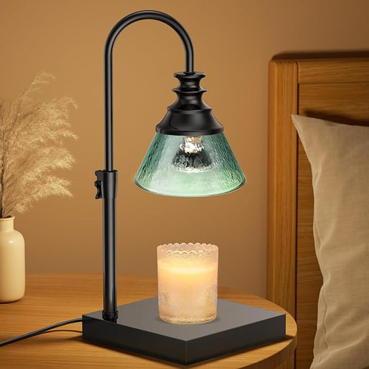 Uflatek Candle Warmer Lamp with Timer DarkGreen, Adjustable Height Dimmable Lamp with 2 Bulbs,Vintage Home Decor, Housewarming Birthday Gifts for Women Mom