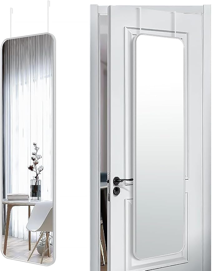 47x14 Mirror Rectangle Full Body Length Door Hanging Wall Mounted Aluminum Alloy Metal Frame Dressing Make-up Mirrors for Entryway Bedroom Bathroom Living Room 47 14 inch Silver