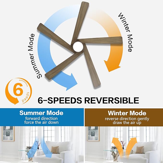 WINGBO 64 Inch DC Ceiling Fan with Lights and Remote Control, 5 Reversible Carved Wood Blades, 6-Speed Noiseless DC Motor, Modern Ceiling Fan in Graphite Finish with Gray Blades, ETL Listed