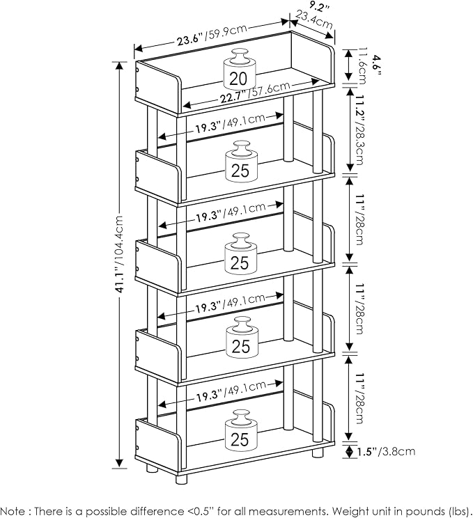 Furinno Turn-N-Tube 5-Tier Toolless Freestanding Multipurposes Display Rack, Walnut