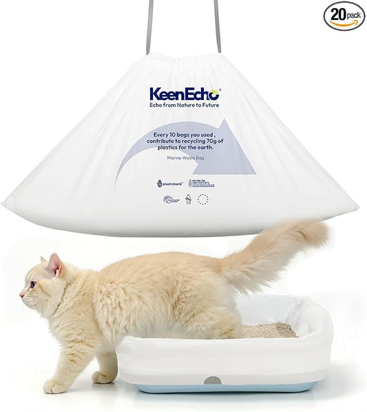 Cat Litter Box Liners with Drawstring (Large/Jumbo/Super Jumbo) 20 Count -Recycled Ocean Plastic - 2mil Thick Leak-Proof Litter Bags for Most Cat Litter Boxes