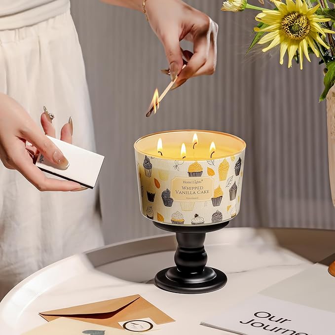 HomeLights Scented Candles for Women & Men, 18oz Candle Jars Aromatherapy 4-Wick Candle, Ideal for Rustic Modern Home Decor and Gifts, Whipped Vanilla Cake