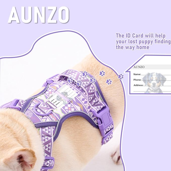 No Pull Dog Harness with 2 Metal D-Rings, Easy on/Off Dog Vest with Neck Buckle, No Need Over Head, Easy Walk Escapeproof No Choke Reflective Breathable, Harness for Large Dogs