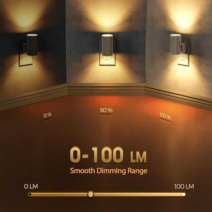 Briignite Night Lights Plug into Wall, Modern LED Night Light Plug in, Dusk to Dawn Sensor, Soft White 3000K, 0-100LM Adjustable Brightness, Dimmable NightLights for Hallway, Bedroom, Stairway, 2 Pack
