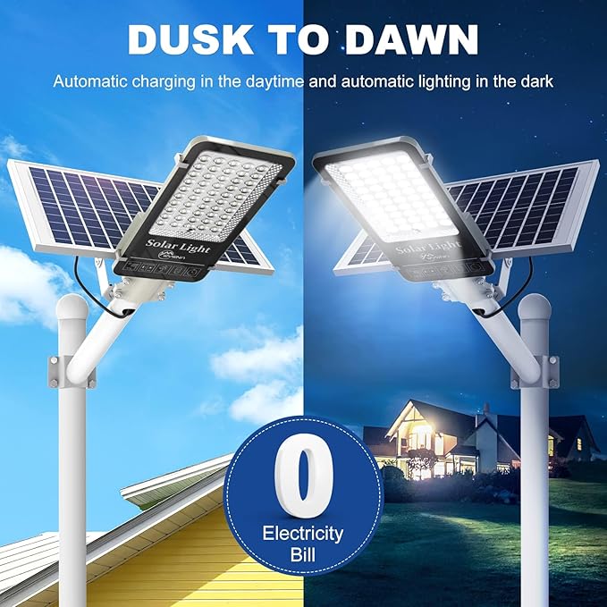 6000W Solar Street Lights Outdoor - 6500K Solar Parking Lot Lights Commercial Dusk to Dawn, Heavy Duty Split Type LED Solar Street Light Remote Control, Street Lights Solar Powered for Yard (2Pack)