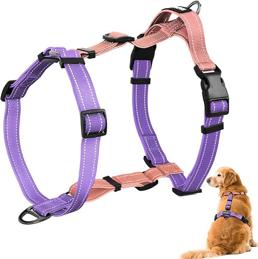 No-Pull Harness,Y-Shaped Design,Buckle-Neck Balance Harness with Reflective Stitching, Ideal for Dog Training and Night Walking, Padded Handle, Durable High-Tensile Nylon-Pink-S