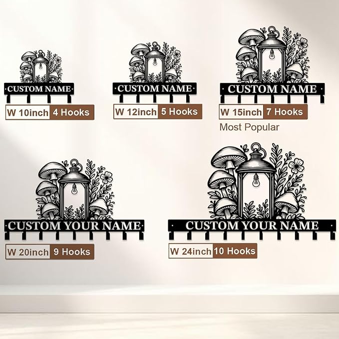 Customized Keys Holder - Personalized Mushroom Wonderland Key Hooks Wall Metal Sign Decor,Wall Holder,Door Hook (Style I)