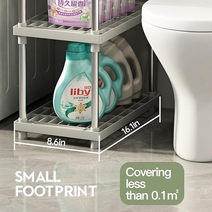 4 Tier White Plastic and Metal Freestanding Shelf Bathroom Organizer, Shelving Unit Storage Rack Organizer for Home, Garage, Basement, Shed and Laundry Room