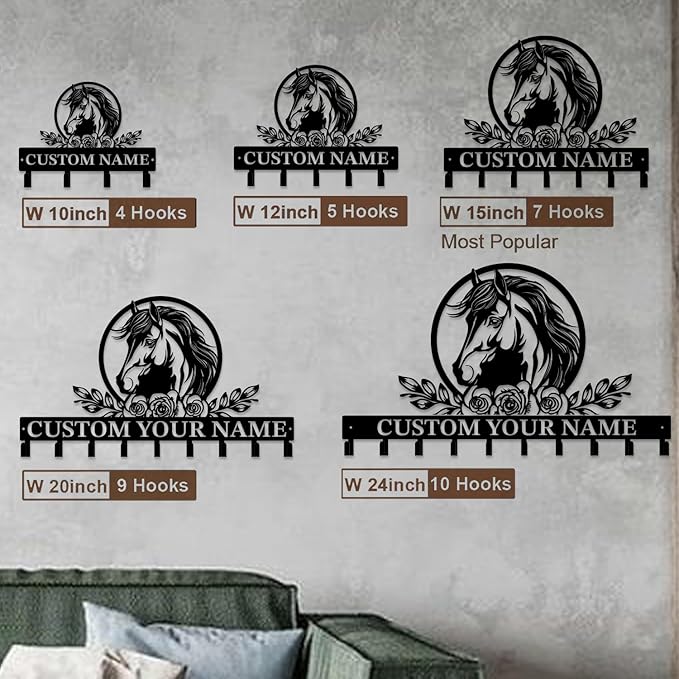 Custom Horse Key Hook - Personalized Forged Iron Wall Keys Holder with Equestrian Design, Black Metal Home Decor for Horse Theme Lovers (Style D)