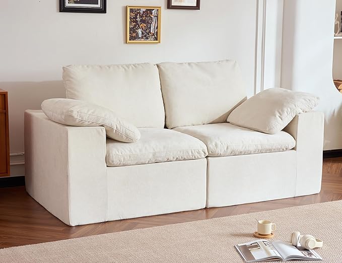 Cloud Couch Boneless Loveseat, 78” Modular Sectional Sofas for Living Room, Comfy Deep Seats, No Assembly, Bedroom, Dorm, Apartment, Beige
