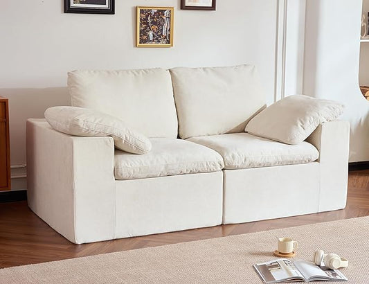 Cloud Couch Boneless Loveseat, 78” Modular Sectional Sofas for Living Room, Comfy Deep Seats, No Assembly, Bedroom, Dorm, Apartment, Beige
